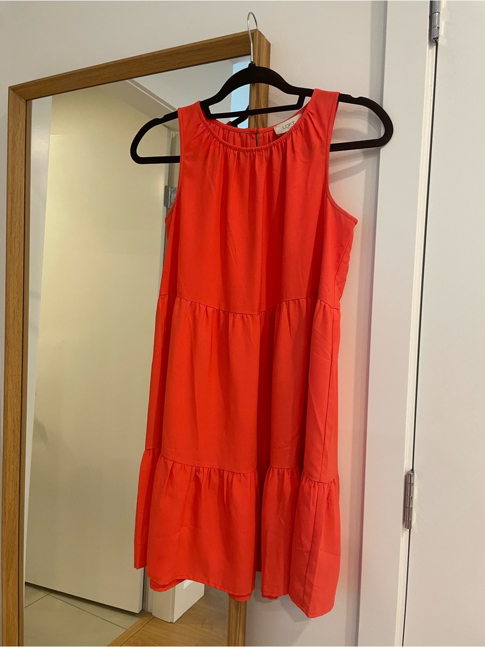 Loft Sleeveless Tiered Dress in Bright Coral